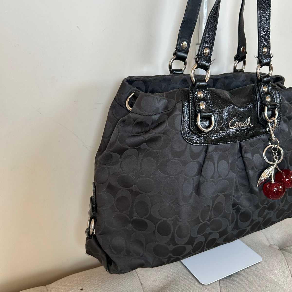 Coach Ashley Black Monogram 3 Compartment Shoulder Bag D1259-F15510