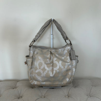 Coach Beige and Silver Pleated Parker Hobo Shoulder Bag L0882-13508