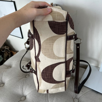 RARE Coach Beige & Brown Monogram Gallery Tote Shoulder Bag G0973-F13810