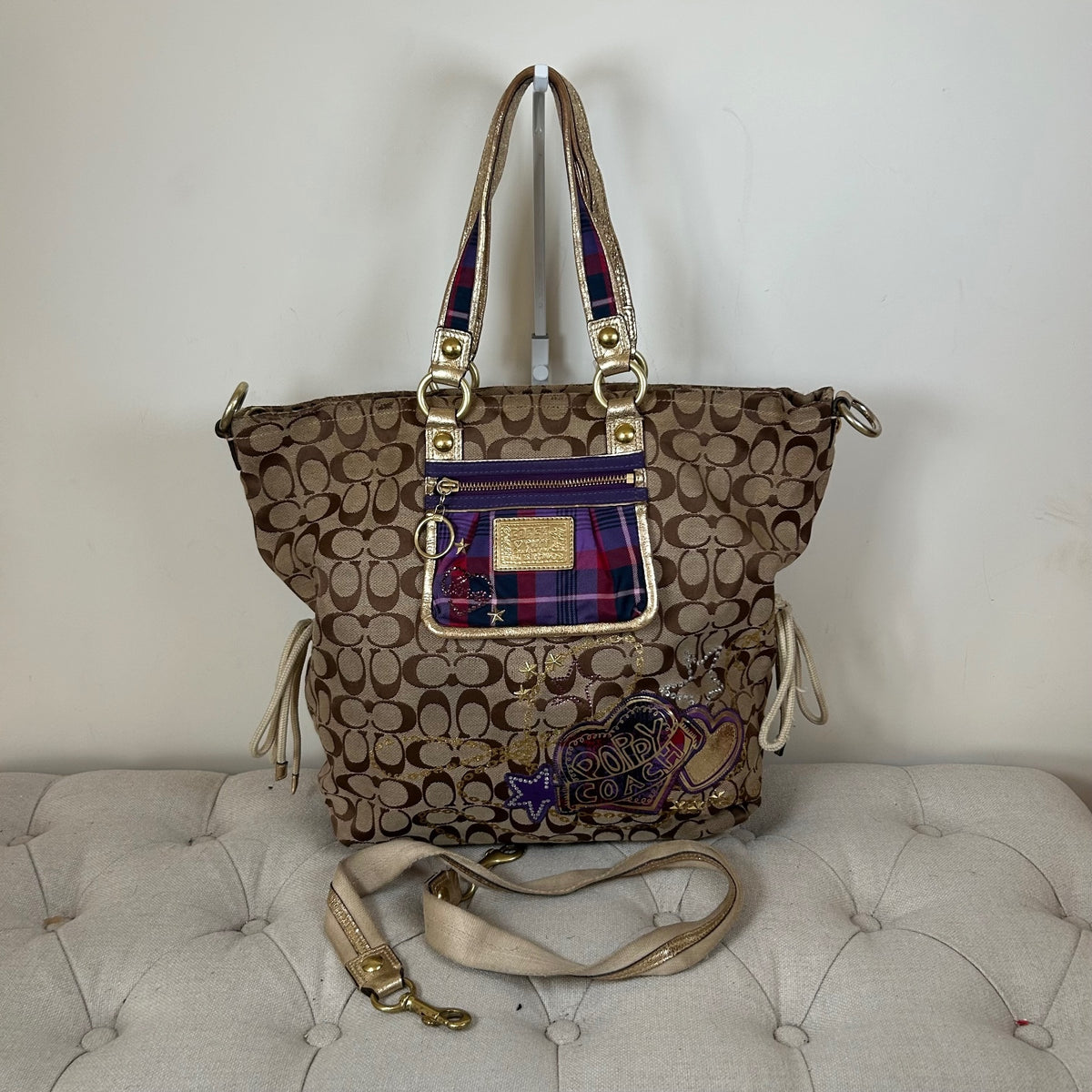 Coach Poppy Purple & Gold Plaid Convertible Shoulder Bag G1020-15881