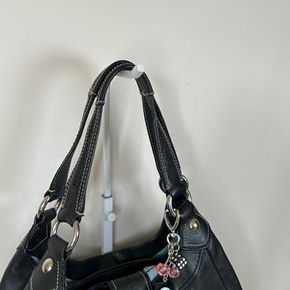 Coach Black Leather 3 Compartment Shoulder Bag Silver Buckle D1069-F15075