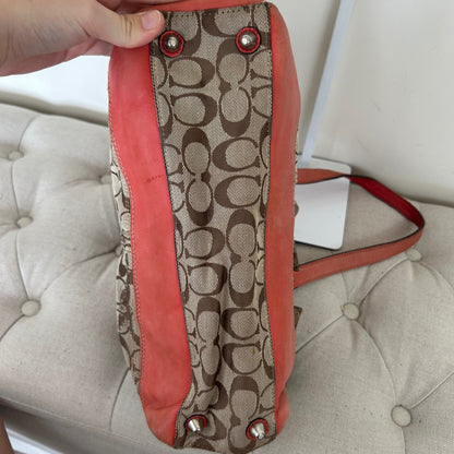 Coach Brown Monogram Turnlock Red Stripe Shoulder Bag K0872-F13070