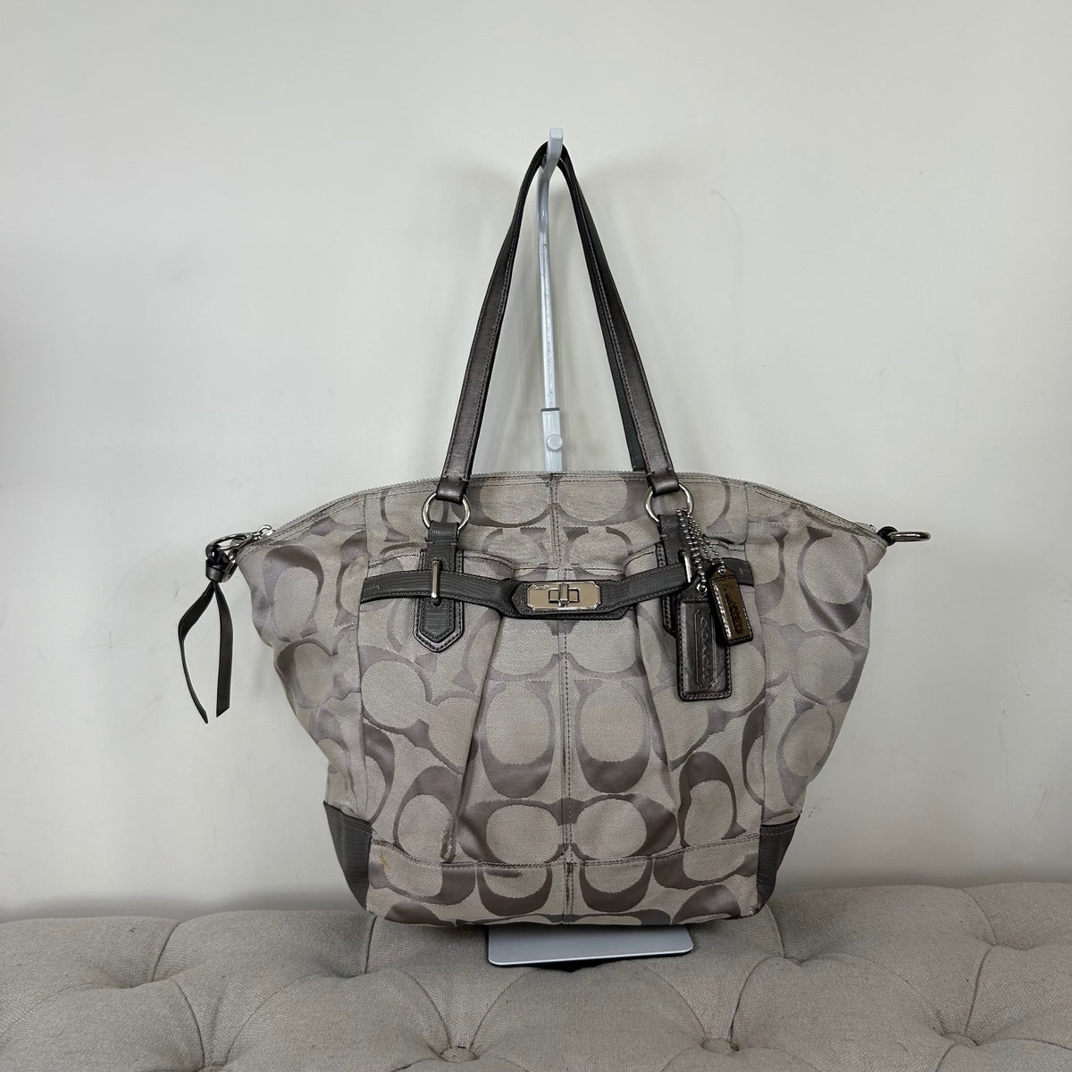 Coach Grey Monogram Turnlock Tote Shoulder Bag C1176-17820