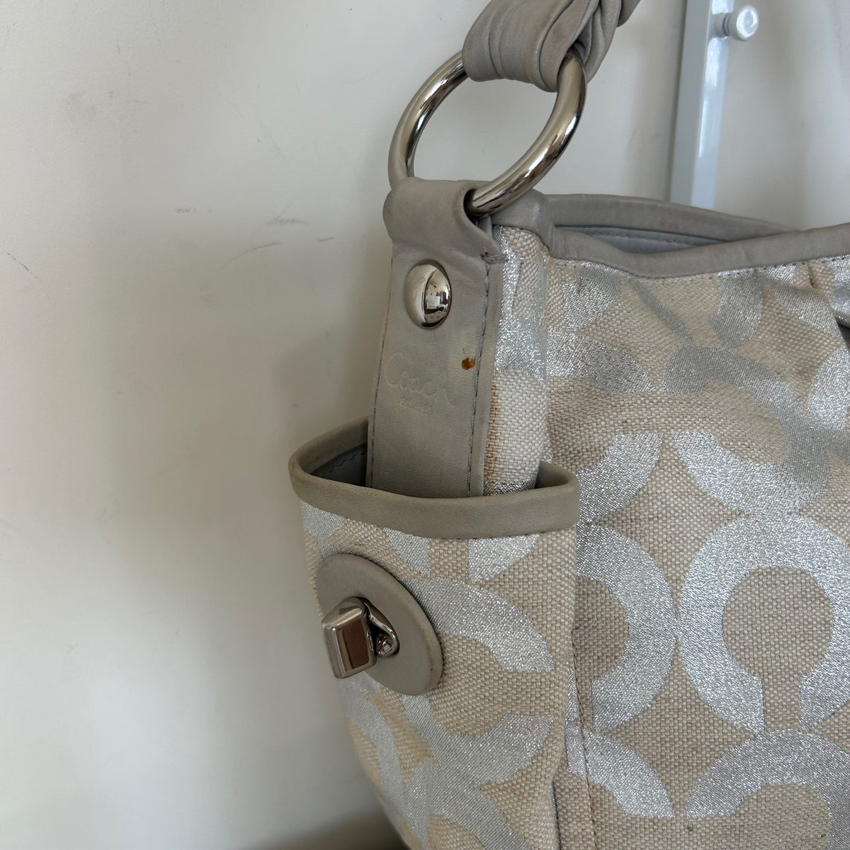 Coach Beige and Silver Pleated Parker Hobo Shoulder Bag L0882-13508