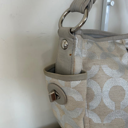 Coach Beige and Silver Pleated Parker Hobo Shoulder Bag L0882-13508