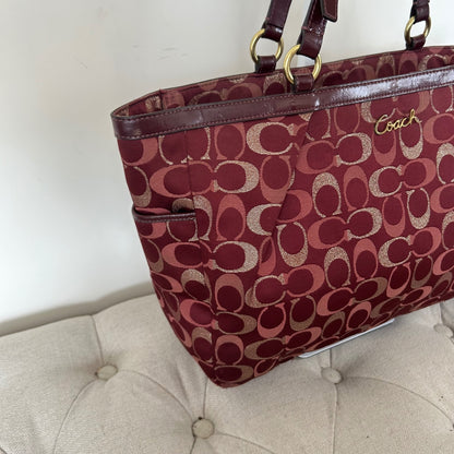 Coach Hamptons Burgundy and Gold Monogram Shoulder Tote Bag H1149-F18107