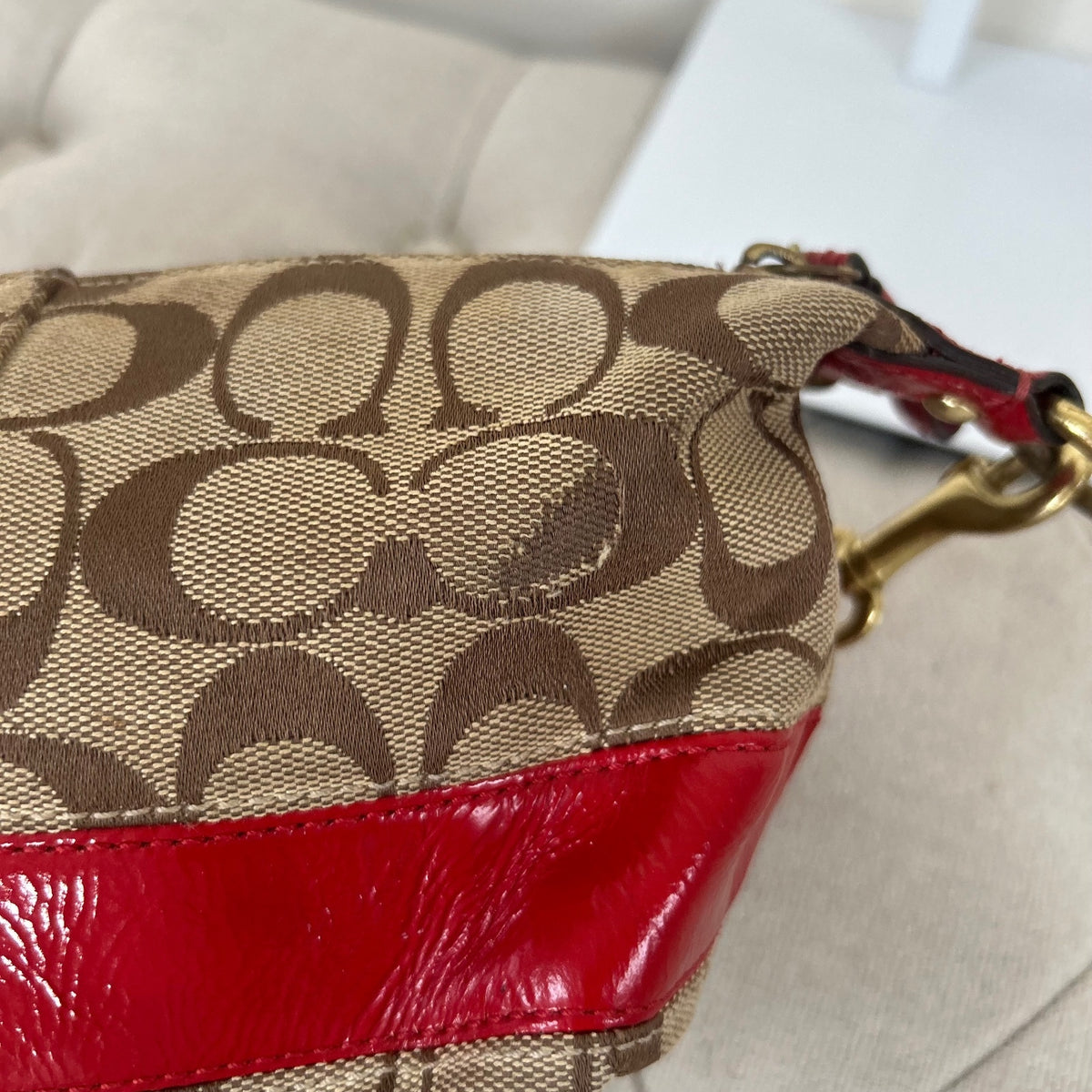 Coach Brown Mini Legacy Clutch Shoulder Bag with Red Stripe E0868-41642