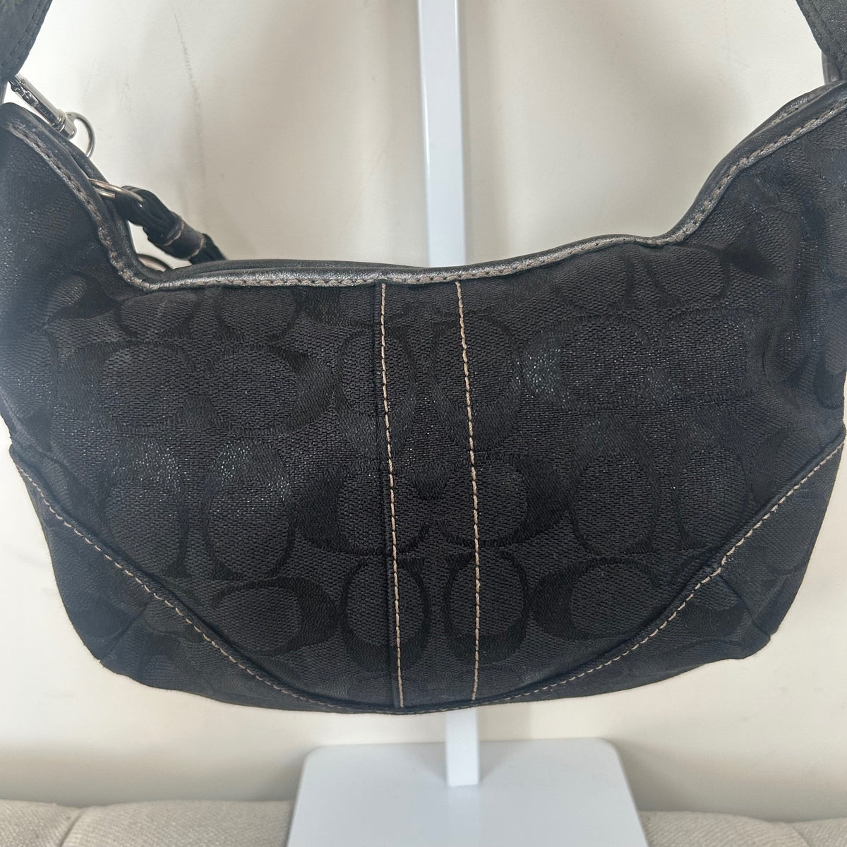 Coach Black Monogram Soho Hobo Shoulder Bag Metallic Snakeskin Strap F05Q-8K35