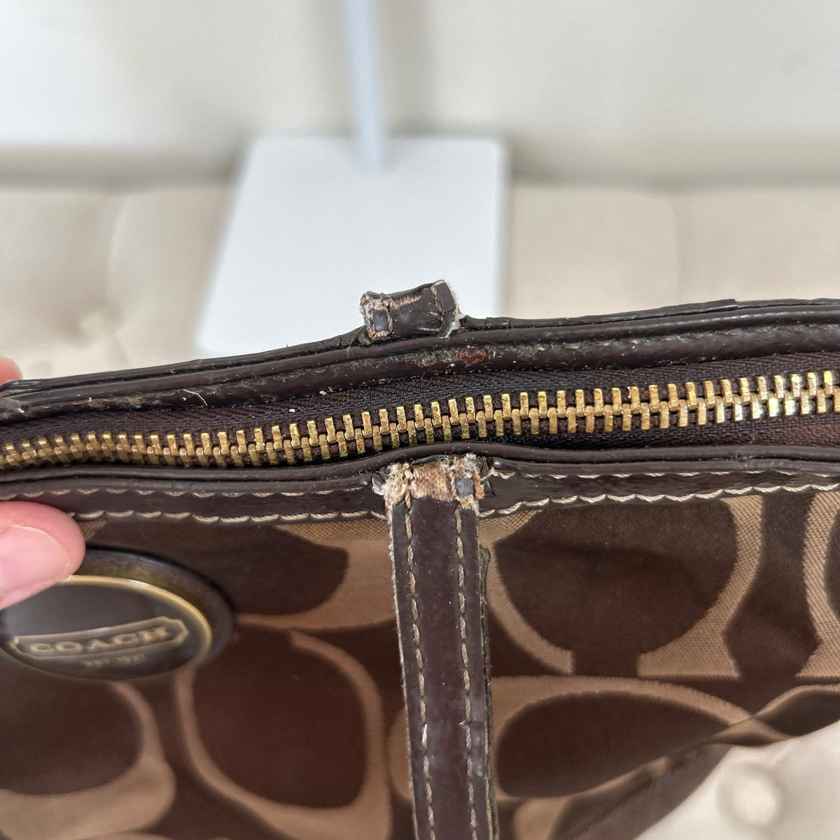Coach Chocolate Brown Tote Shoulder Bag Signature Stripe H1161-F18037