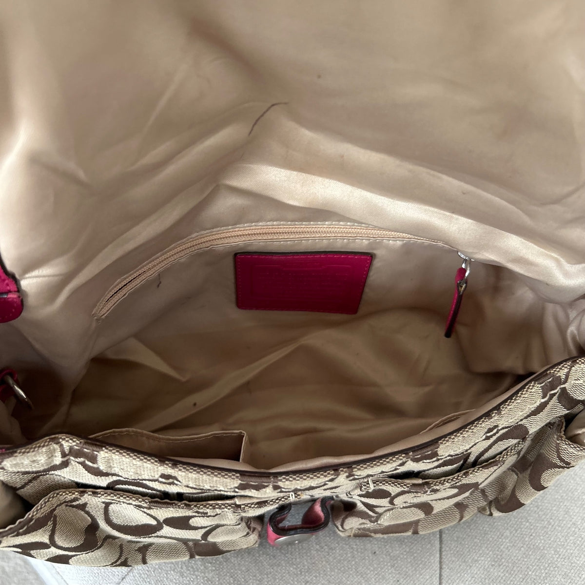 Coach Brown Monogram Soho Shoulder Bag with Pink Plaited Strap J0869-F11862