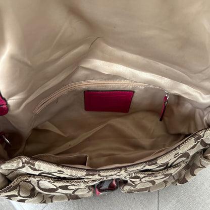 Coach Brown Monogram Soho Shoulder Bag with Pink Plaited Strap J0869-F11862