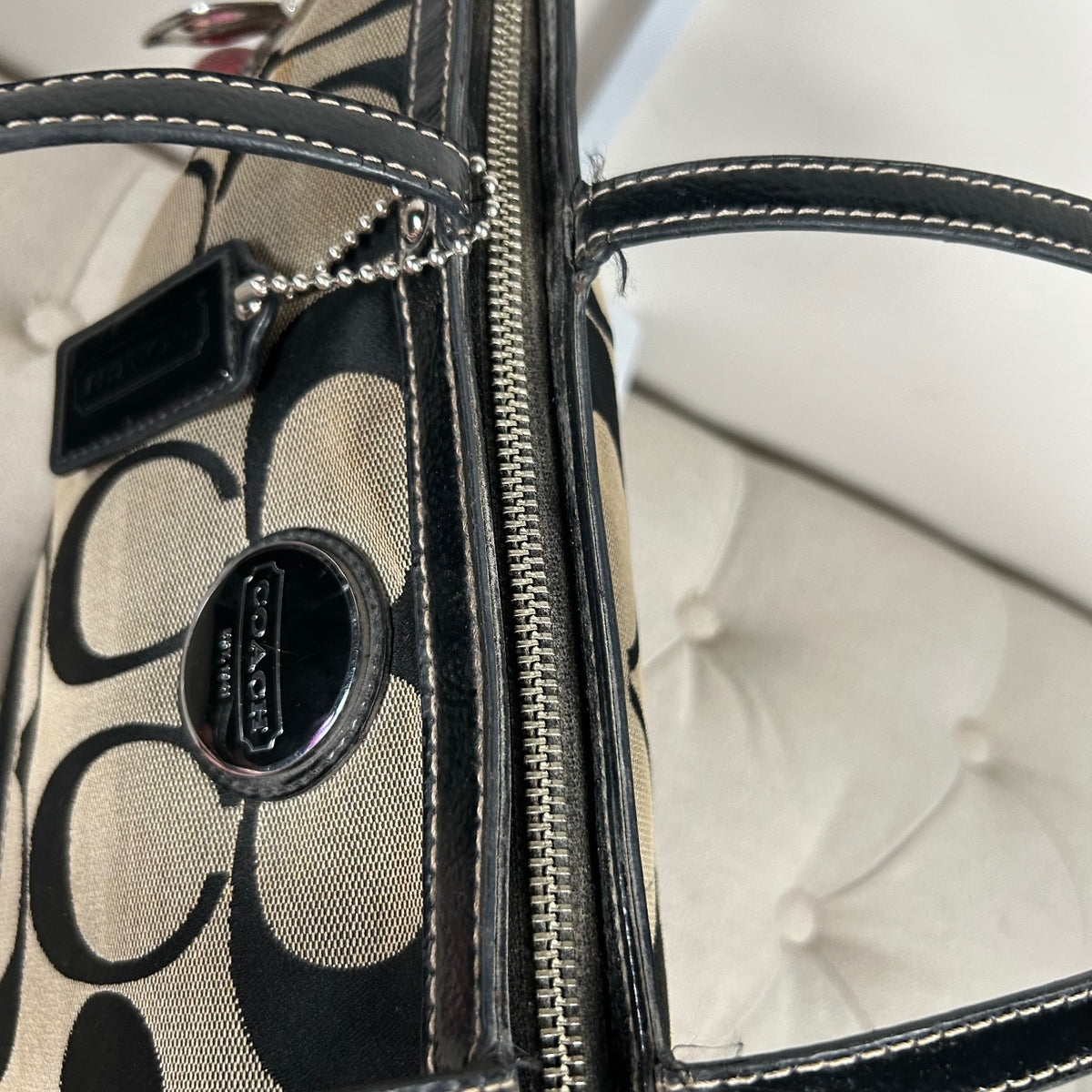 Coach Black Signature Stripe Monogram Tote Shoulder Bag F1182-F17433