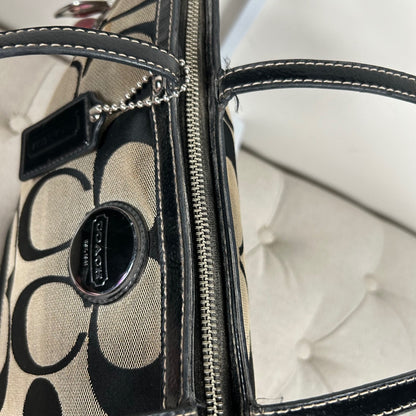Coach Black Signature Stripe Monogram Tote Shoulder Bag F1182-F17433