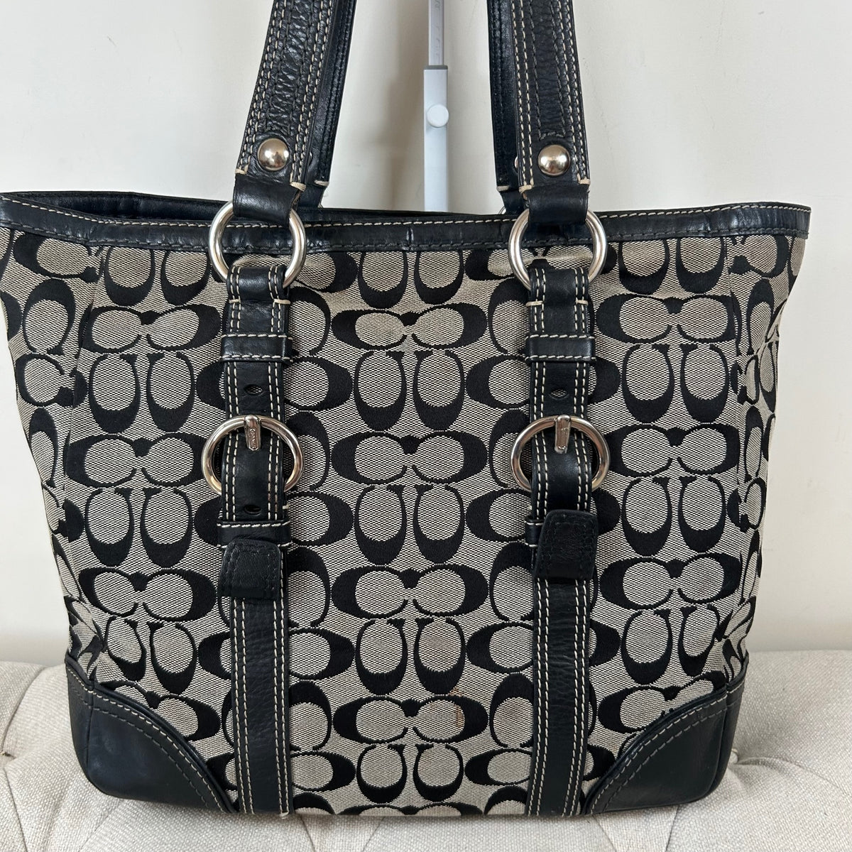 Coach Black Monogram Satchel Tote Shoulder Bag D0749-10987