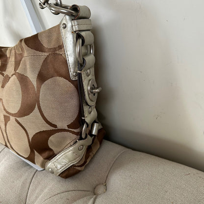 Coach Beige Carly Shoulder Bag with Silver Straps B0826-10619
