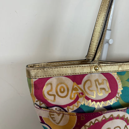 Coach Poppy Pink Graffiti Signature Tote Shoulder Bag M1205-F19434