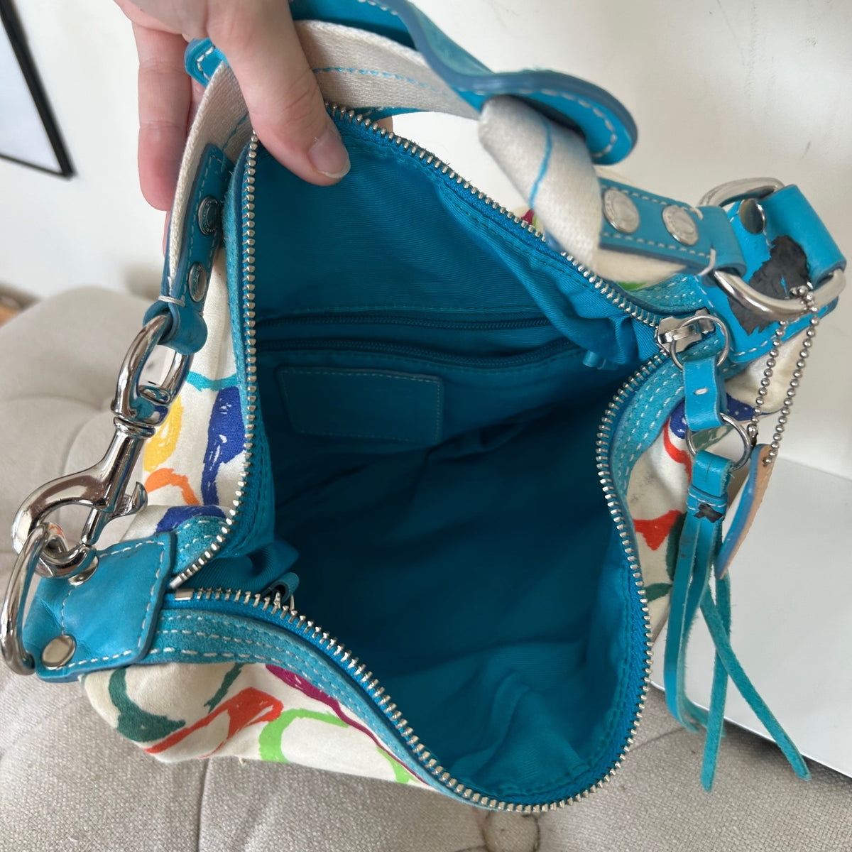 Coach Scribble White Patent Leather Hobo Shoulder Bag M04J-5657