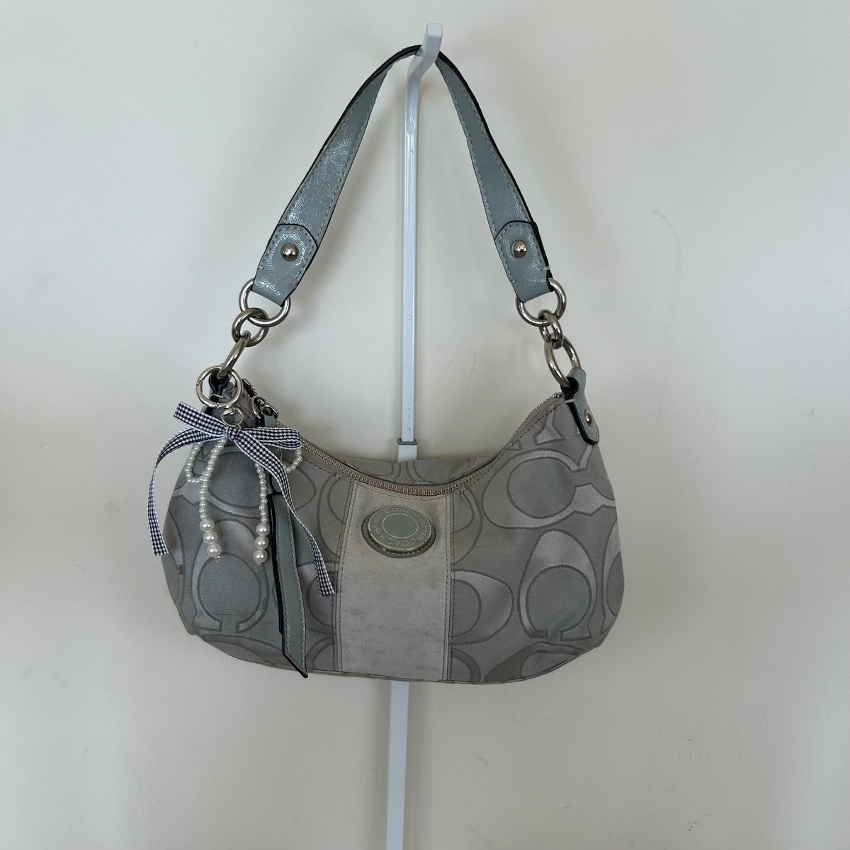 Coach Grey Monogram Convertible Stripe Shoulder Bag E1260-F19435