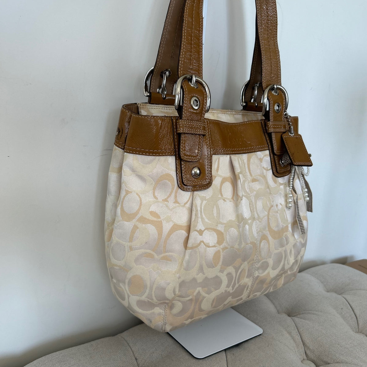 Coach Beige Optic Signature Pleated Monogram Shoulder Bag L1093-F15682