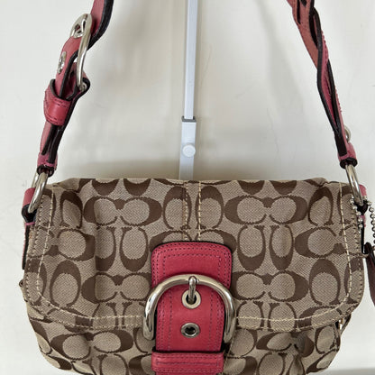 Coach Brown Monogram Soho Shoulder Bag with Pink Plaited Strap J0869-F11862