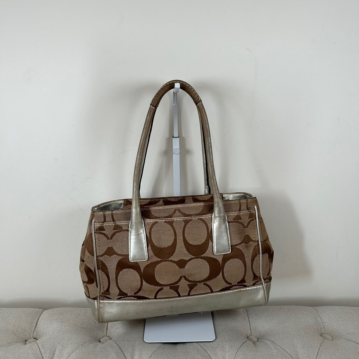 Coach Madeline Brown Monogram Shoulder Bag Silver Detail A0873-11557