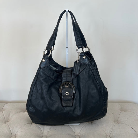 Coach Black Leather 3 Compartment Silver Buckle Shoulder Bag D1193-F17092