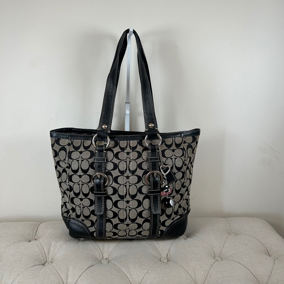Coach Black Monogram Satchel Tote Shoulder Bag D0749-10987