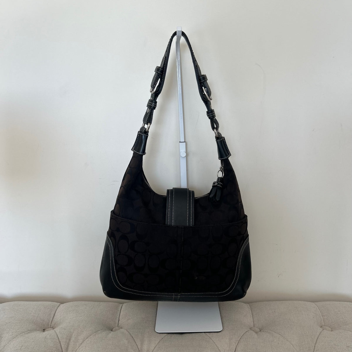 Coach Black Signature Monogram Silver Buckle Soho Shoulder G04J-6824