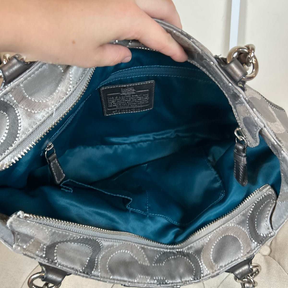 Coach Grey & Silver Op Art East-West Shoulder Bag F1220-21210