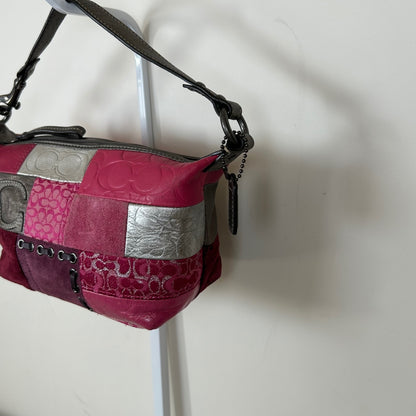 Rare Coach Pink Patchwork Mini Shoulder Bag Purse Pouch Silver Detail