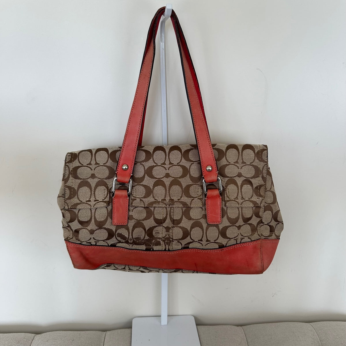Coach Brown Monogram Turnlock Red Stripe Shoulder Bag K0872-F13070