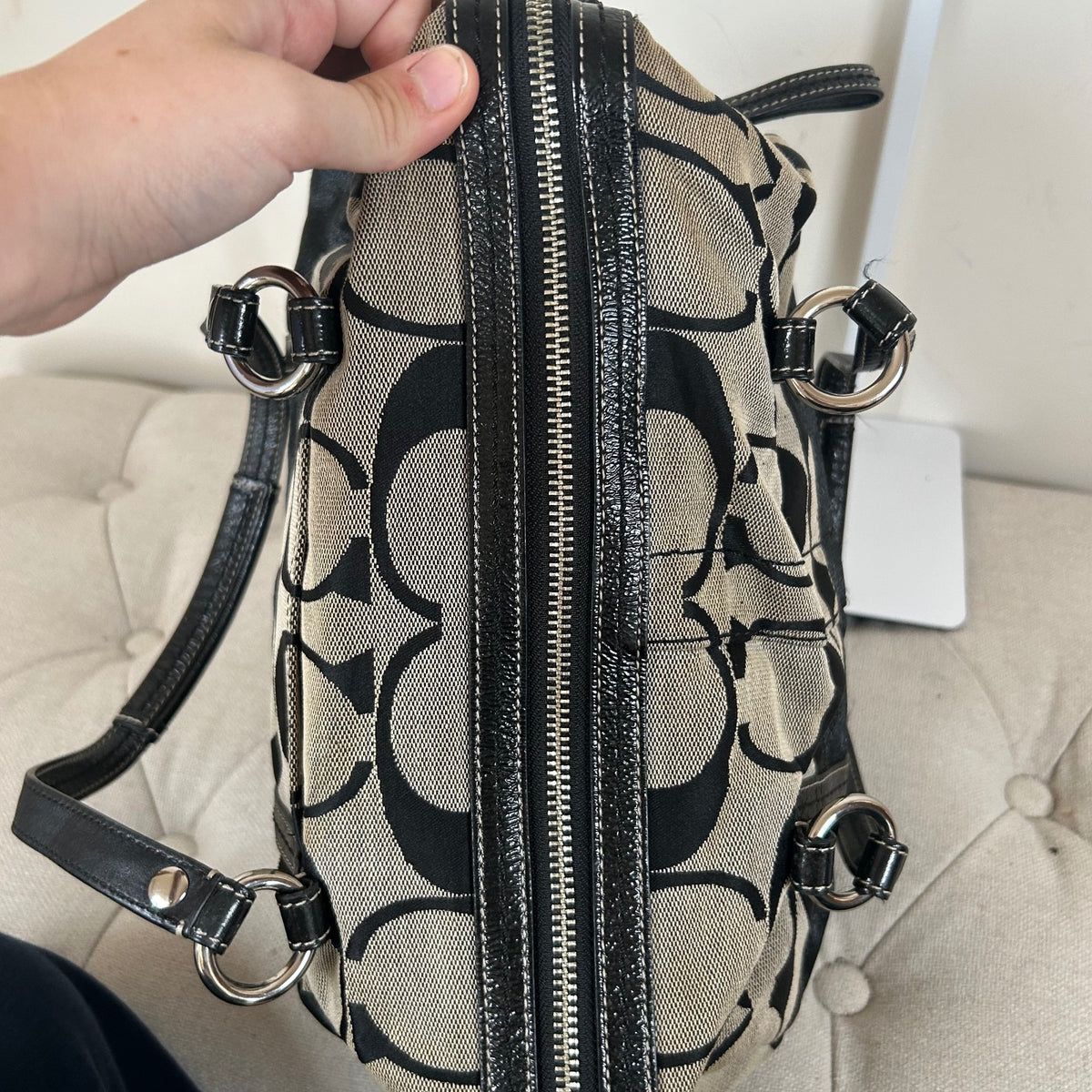 Coach Black Signature Monogram Stripe Tote Shoulder Bag M0926-F13551
