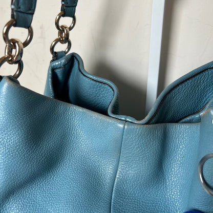 Coach Baby Blue Leather 3 Compartment Shoulder Bag Handbag Purse