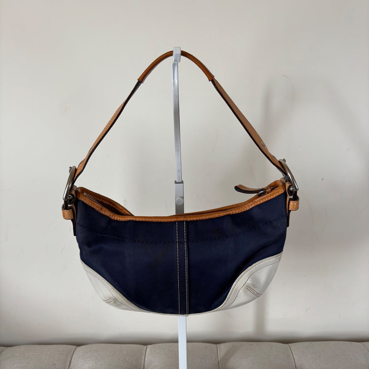 Coach Blue Denim Hobo Shoulder Bag White Leather Trim L3J-4431
