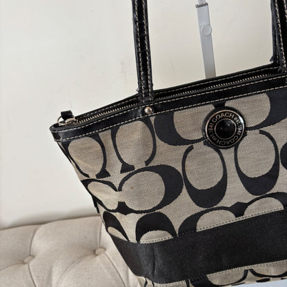 Coach Black Signature Stripe Monogram Tote Shoulder Bag D1276-F19046