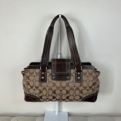 Coach Hampton Brown Signature Monogram Satchel Shoulder Bag E0932-F13975