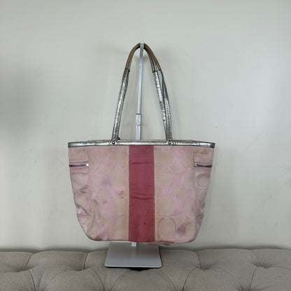 Coach Baby Pink Signature Stripe Canvas Tote Shoulder Bag L0849-13280