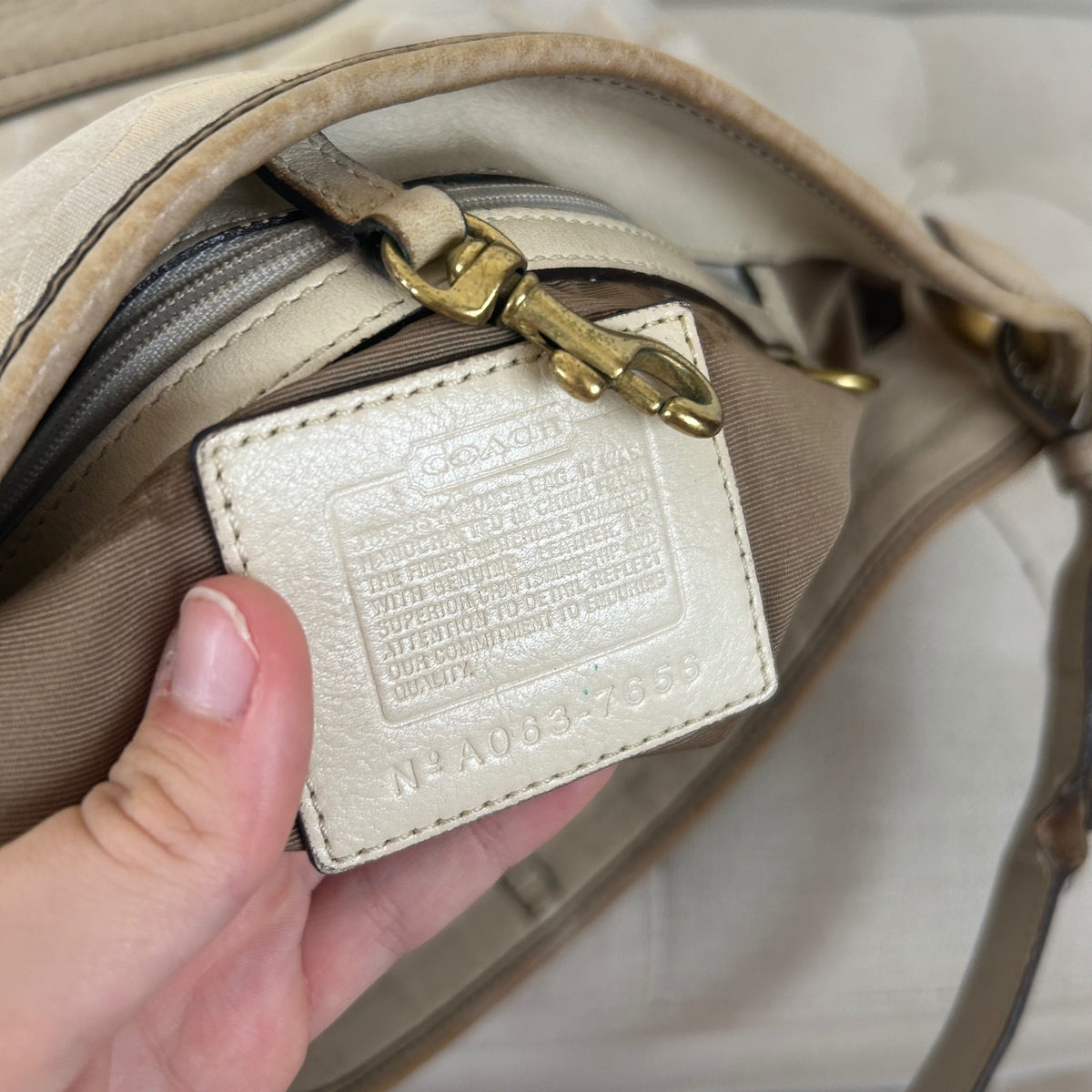 Coach Beige Optic Shoulder Bag with Leather Detail A063-7656