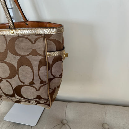 Coach Signature Monogram Gold Detail Tote Shoulder Bag A06S-7874