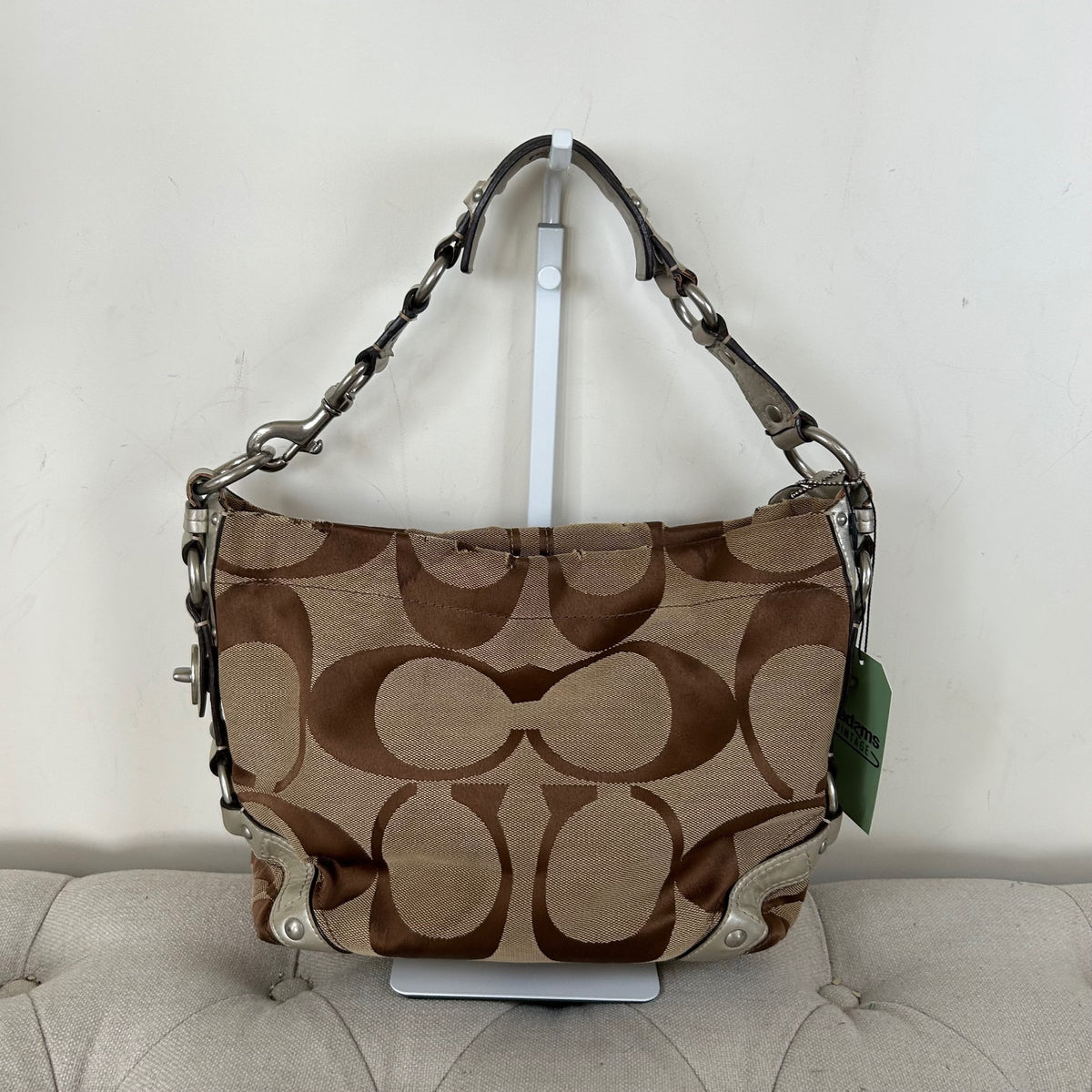 Coach Beige Carly Shoulder Bag with Silver Straps B0826-10619