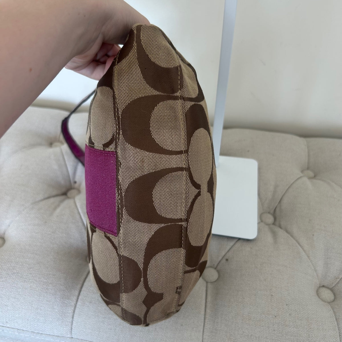 Coach Brown Monogram Pink Stripe Shoulder Bag A1305-F19218