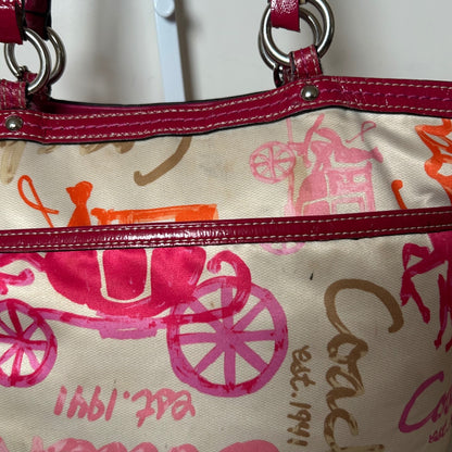 Coach White Pink Sateen Tote Shoulder Bag A1067-F14892