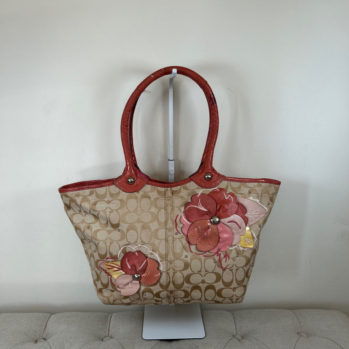 Coach Pink & Beige Floral Bleecker Tote Shoulder Bag M1073-F16276