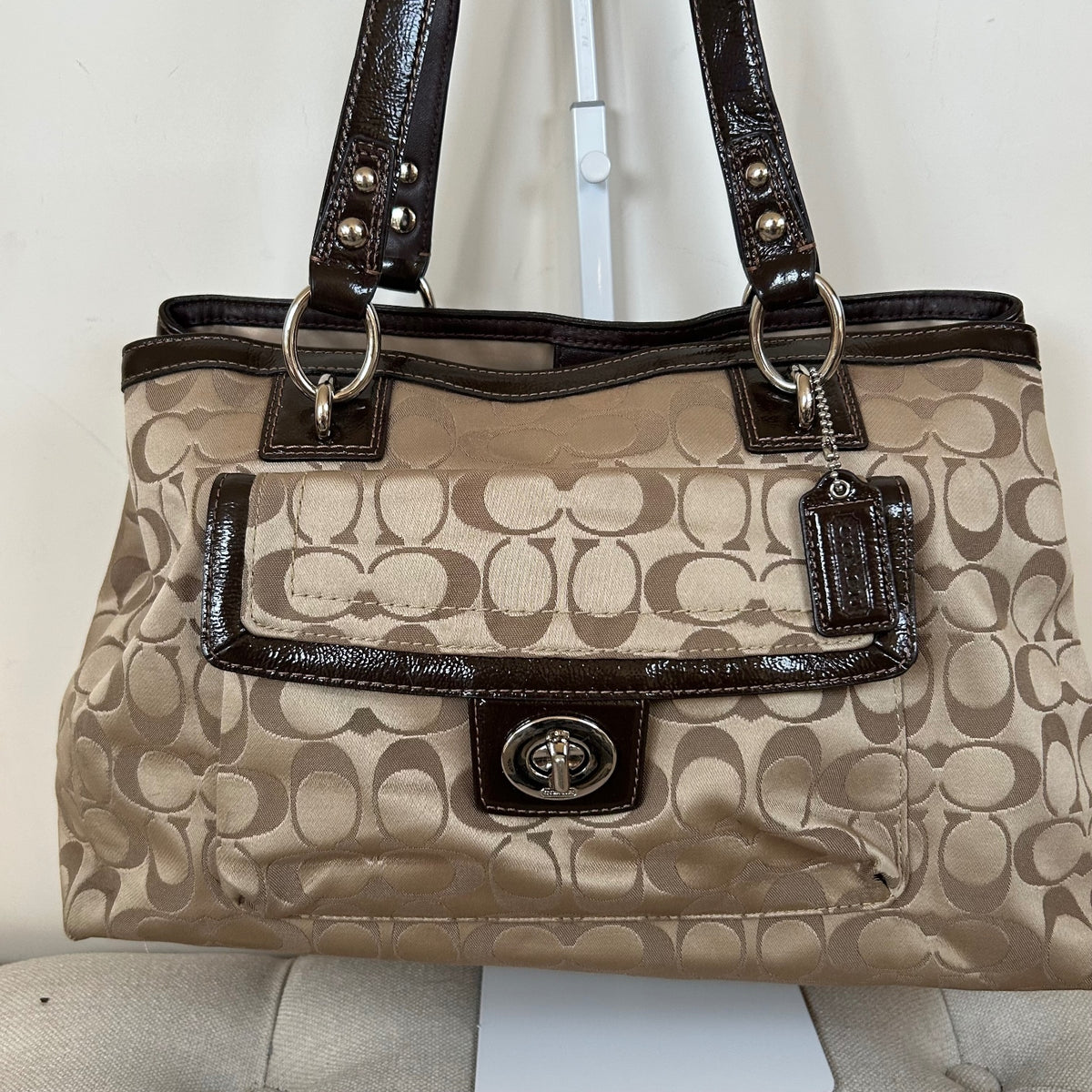 Coach Beige & Brown Monogram Shoulder Bag D1276-F19043