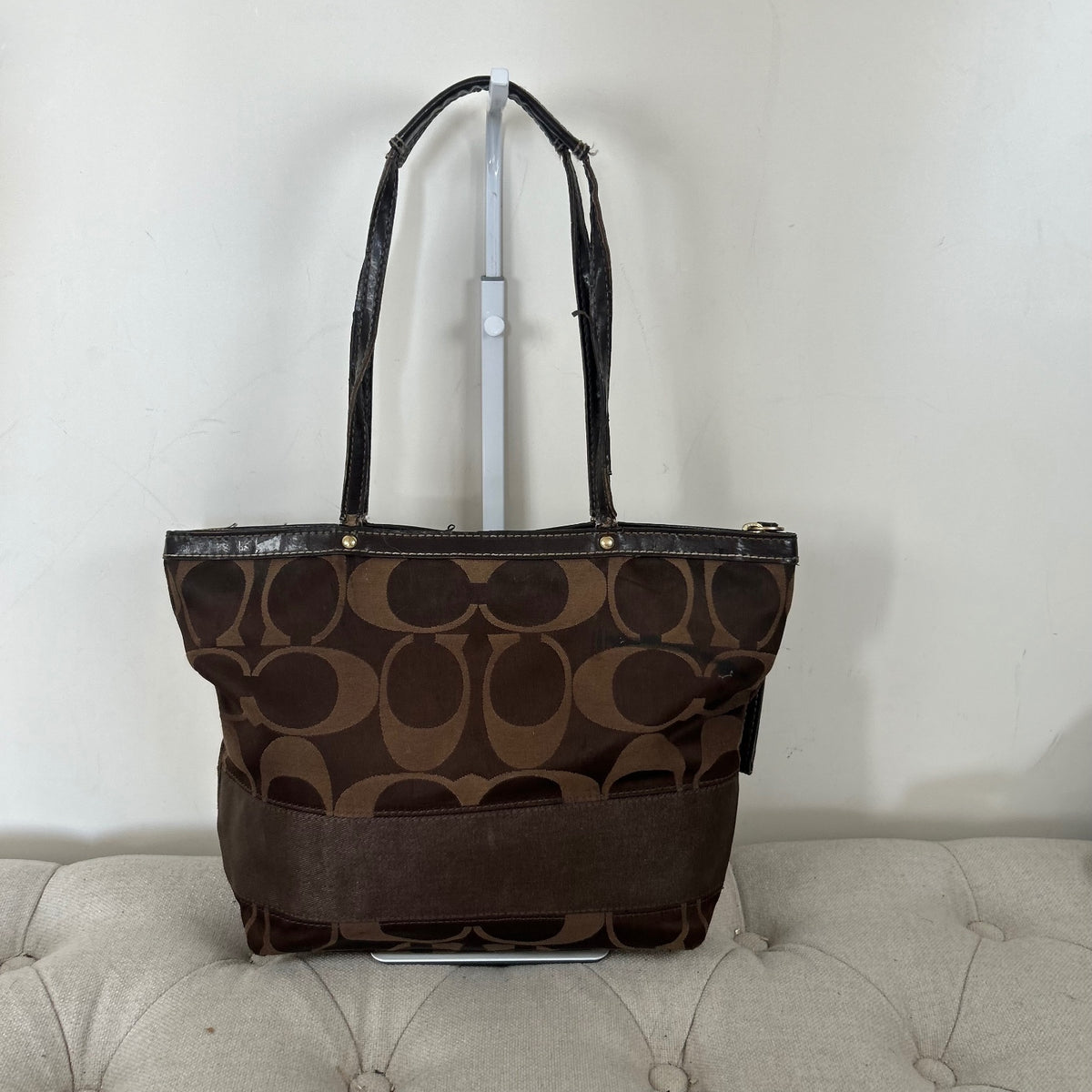 Coach Chocolate Brown Tote Shoulder Bag Signature Stripe H1161-F18037