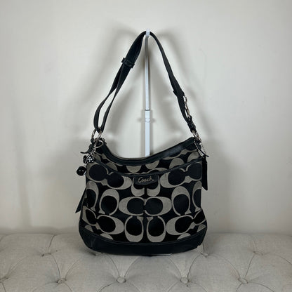 Coach Black Leather and Monogram Medium Slouchy Hobo Shoulder Bag E1281-F19740