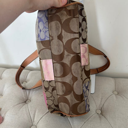 Coach Signature Pastel Patchwork 3 Compartment Turnlock Shoulder Bag K0871-F13335