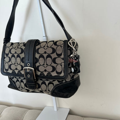 Coach Soho Black Signature Monogram Flap Shoulder Bag E0867-F12641