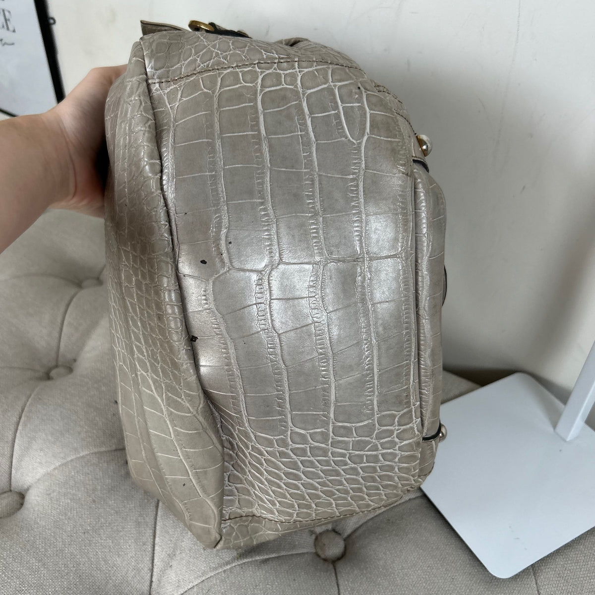 Vintage Y2K Guess Silver Snakeskin Patent Leather Hobo Shoulder Bag