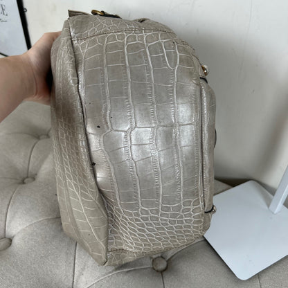 Vintage Y2K Guess Silver Snakeskin Patent Leather Hobo Shoulder Bag